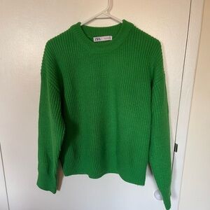 Zara Vibrant Green Crew Neck Sweater